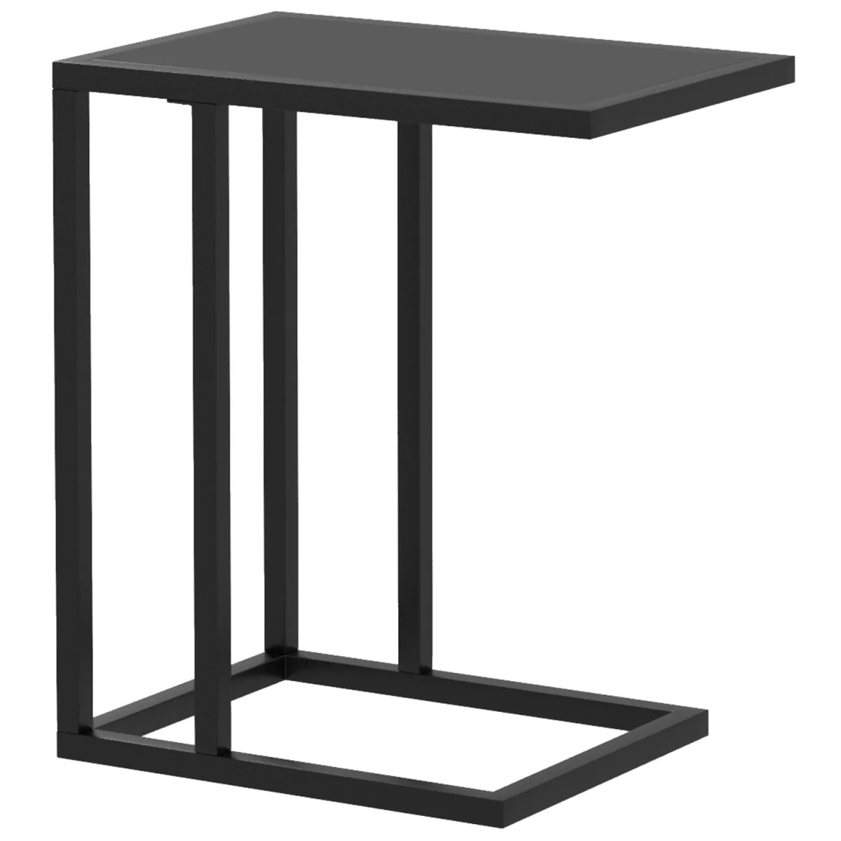 Sariso Black C-Shaped Side Table with Wood-Effect Top – image 2