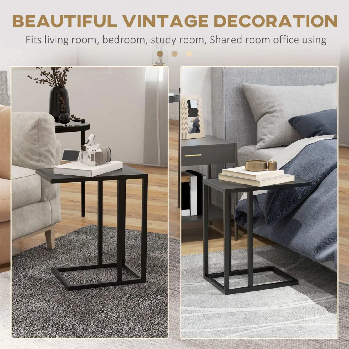 Sariso Black C-Shaped Side Table with Wood-Effect Top – image 5