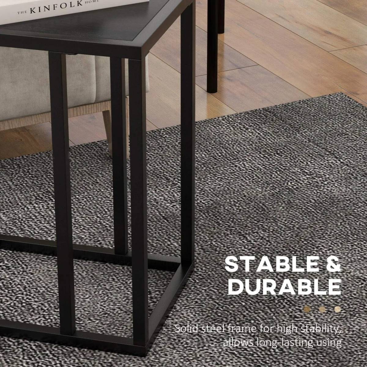 Sariso Black C-Shaped Side Table with Wood-Effect Top – image 6