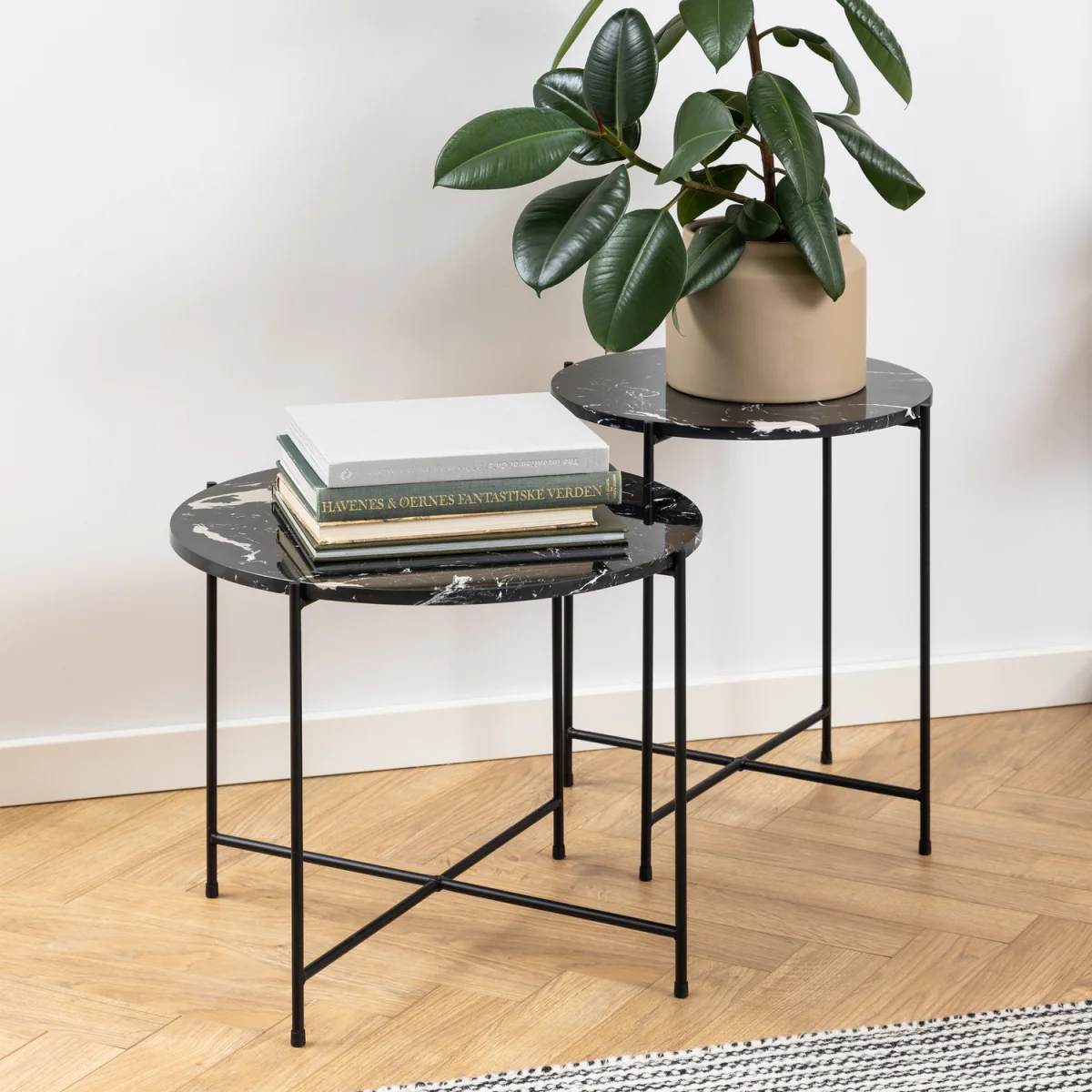 Avila Side Table with Black Polished Marble Stone 52x40cm - Black – image 5