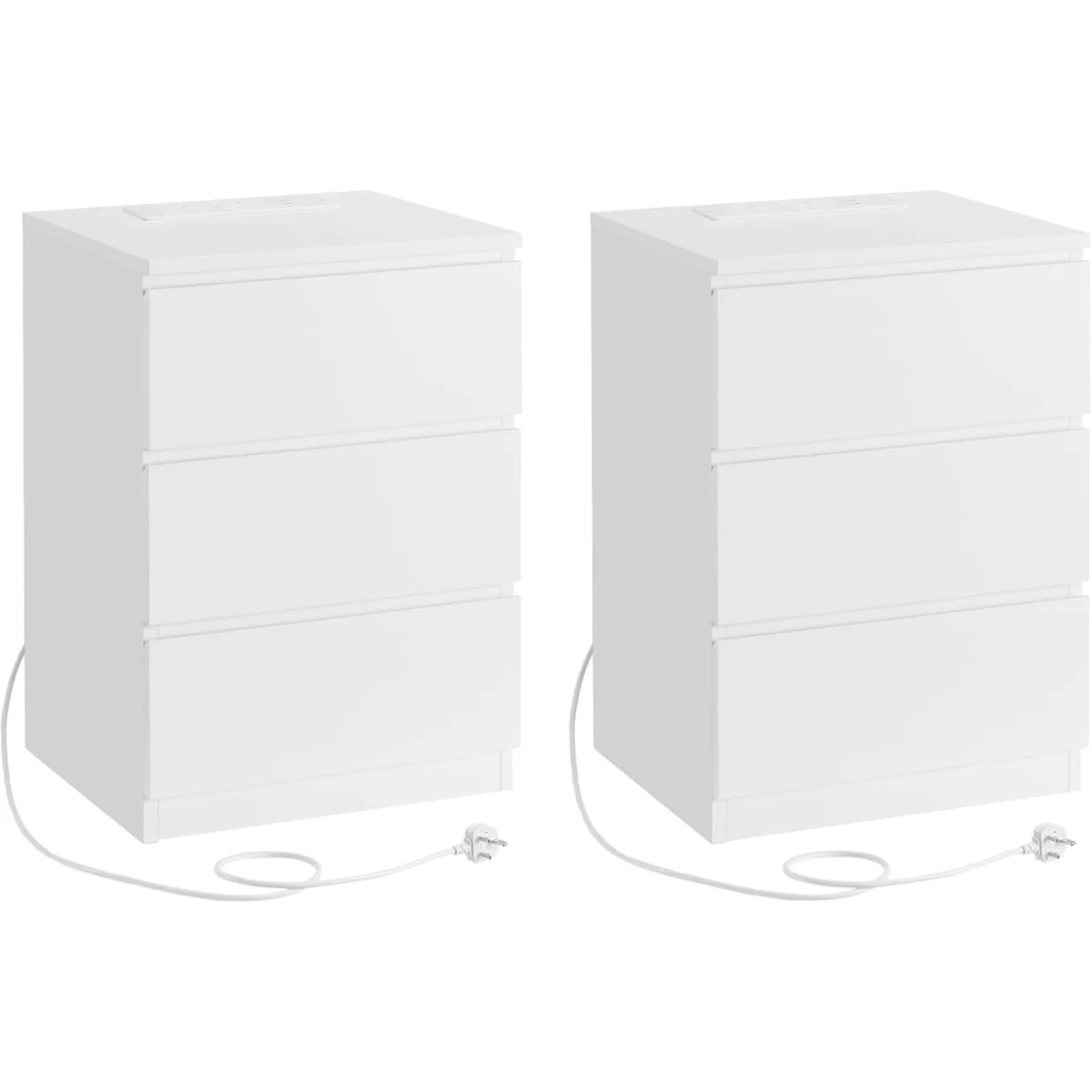 Set of 2 Side Tables with Built-In Charging Hub, Storage Drawers and Compact Bedroom Design - Cloud White – image 4