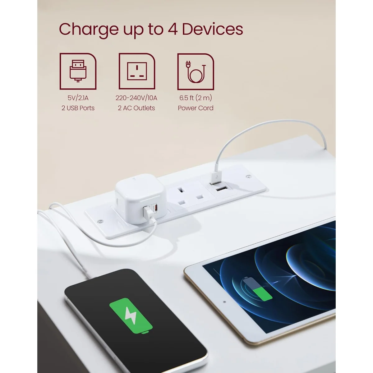 Set of 2 Side Tables with Built-In Charging Hub, Storage Drawers and Compact Bedroom Design - Cloud White – image 5