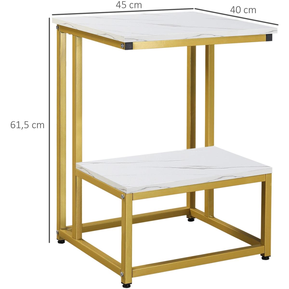 Double Layer Side Table with Steel Frame Rustic Brown - Gold and White – image 2