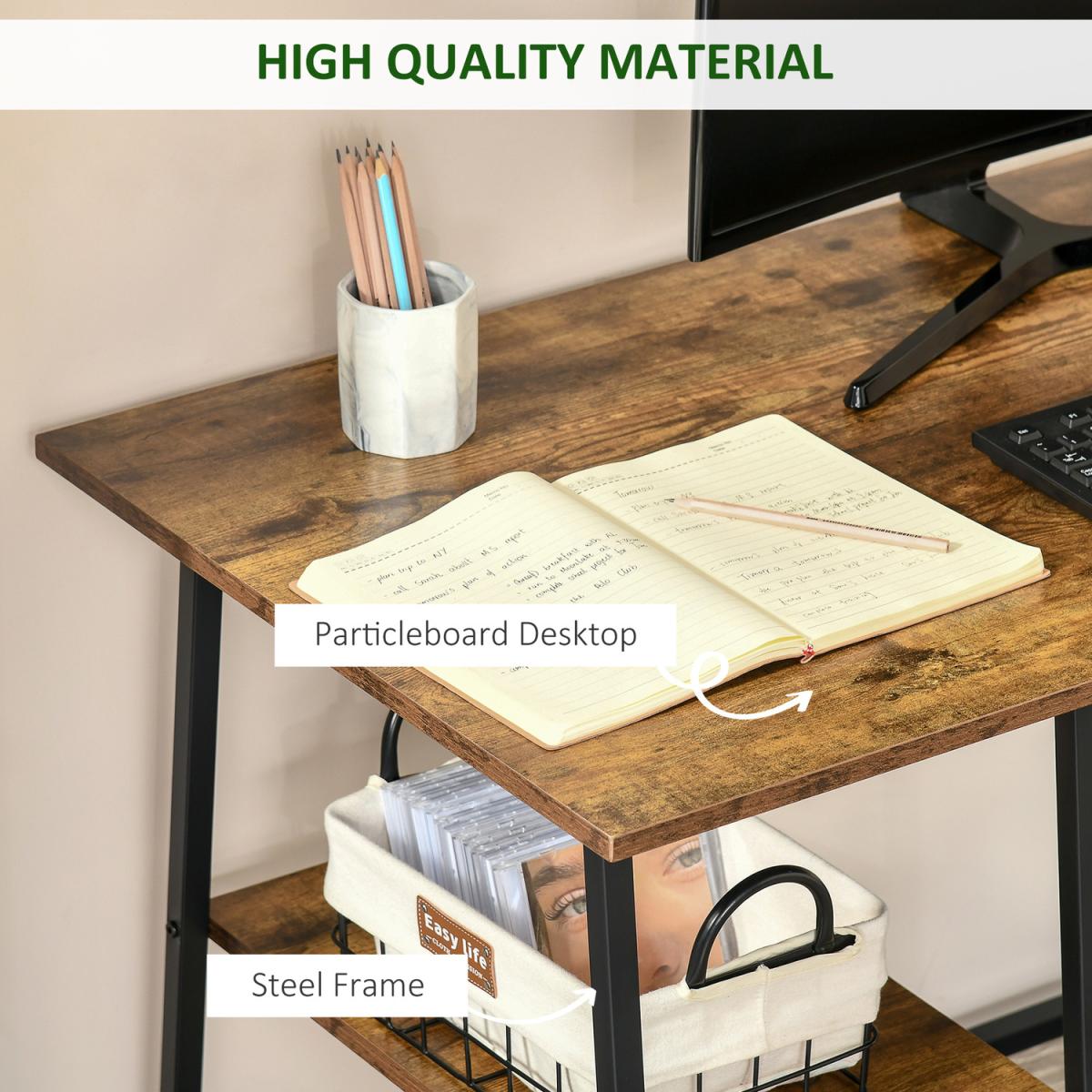 Double Layer Side Table with Steel Frame Rustic Brown - Gold and White – image 12