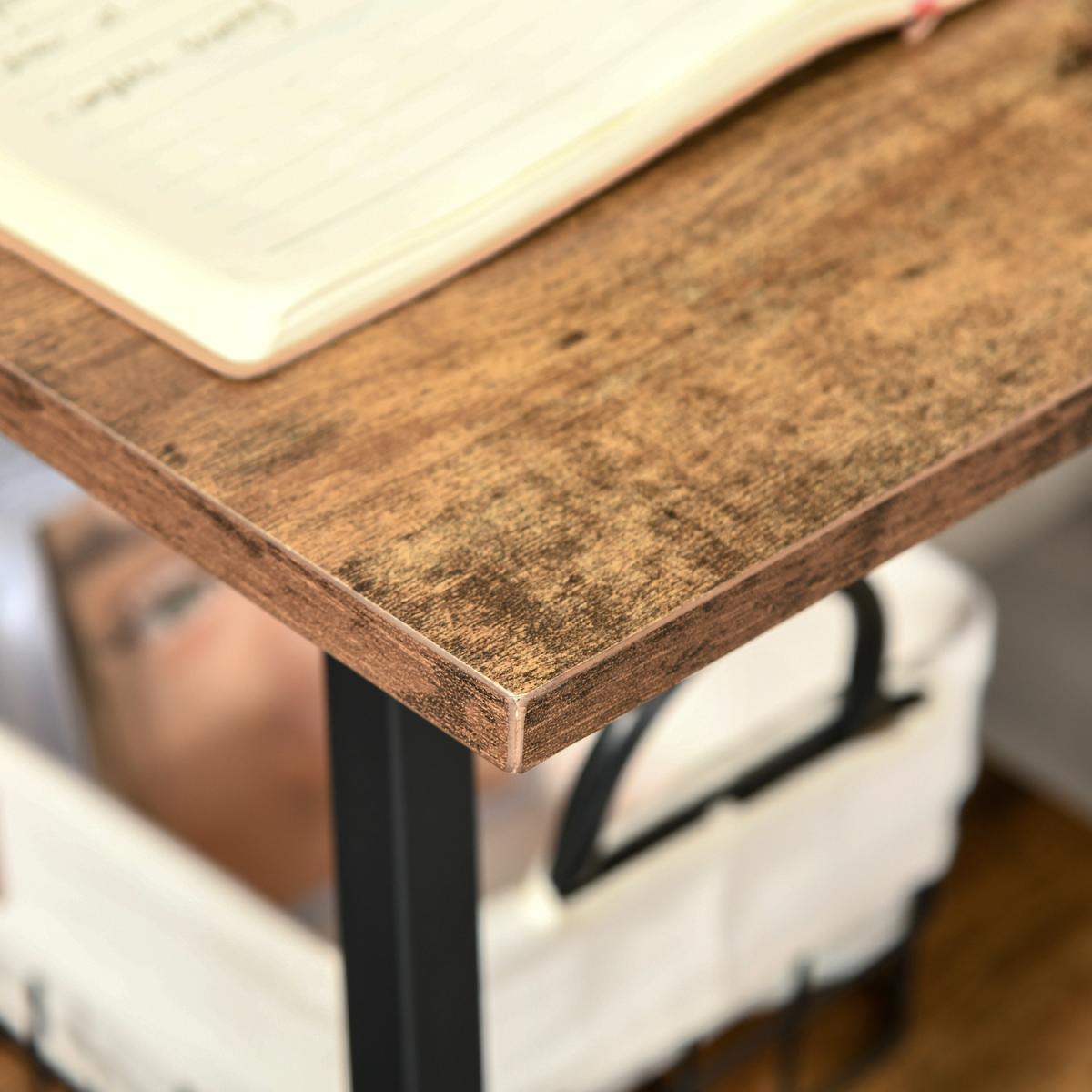 Double Layer Side Table with Steel Frame Rustic Brown - Gold and White – image 15