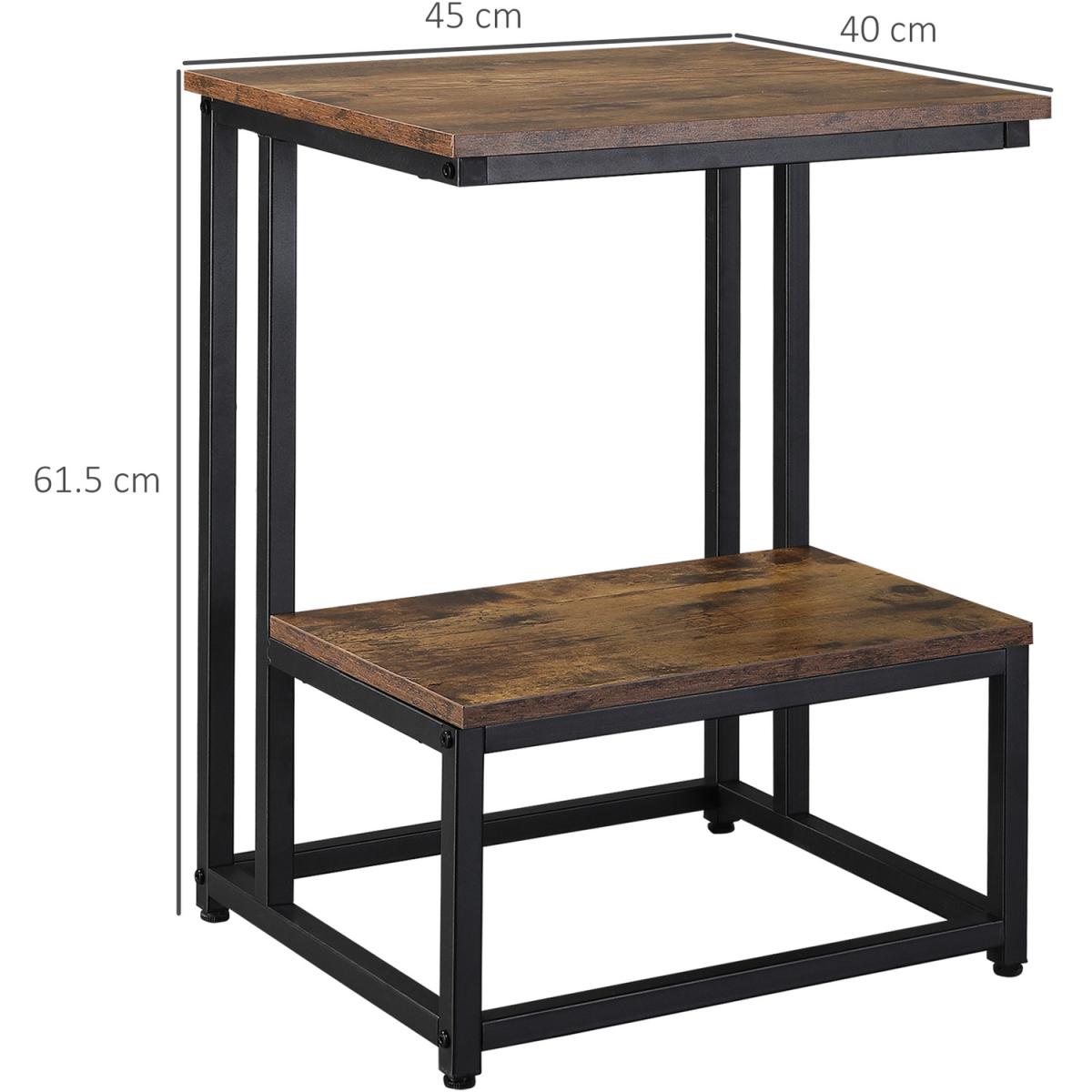 Double Layer Side Table with Steel Frame Rustic Brown - Gold and White – image 17