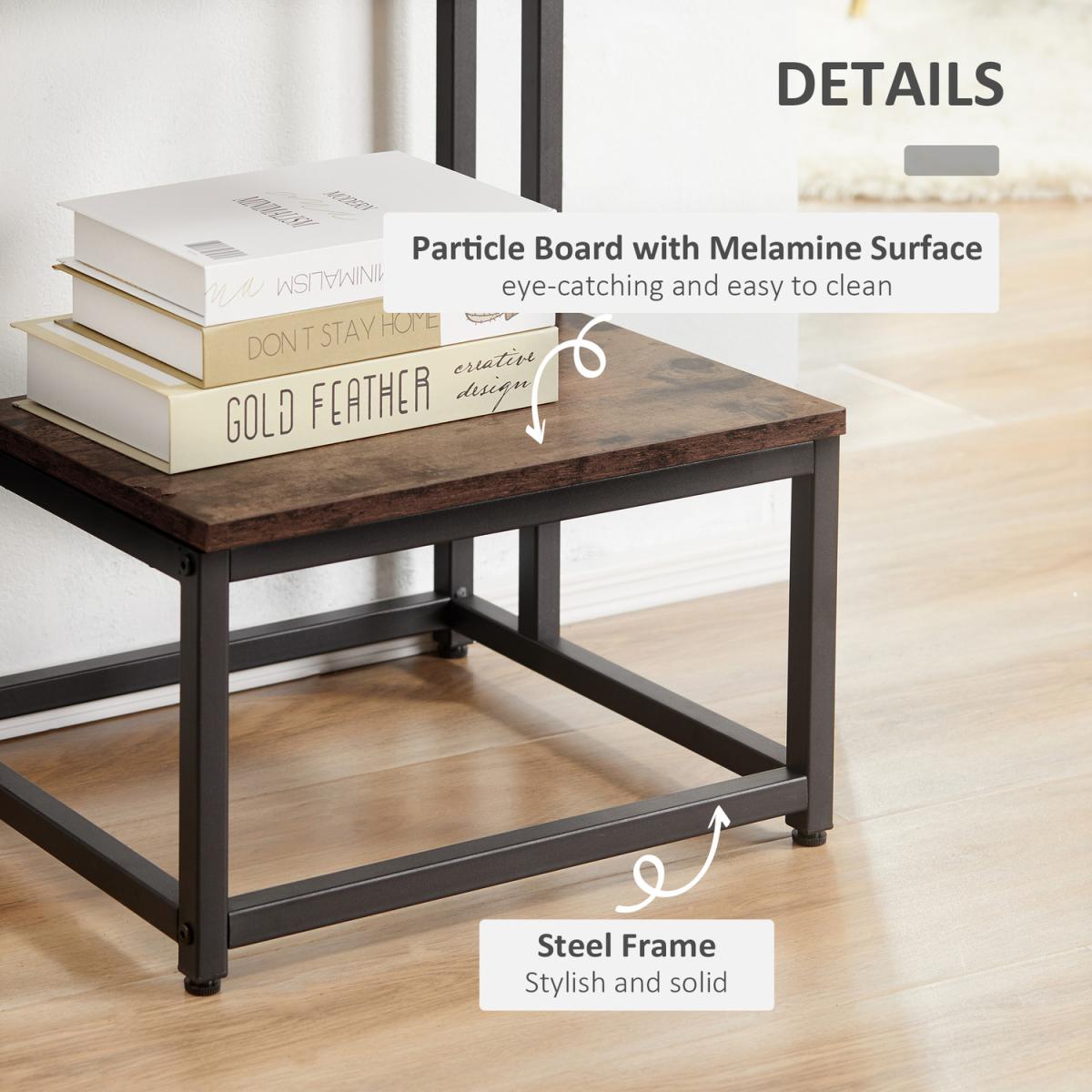 Double Layer Side Table with Steel Frame Rustic Brown - Gold and White – image 18