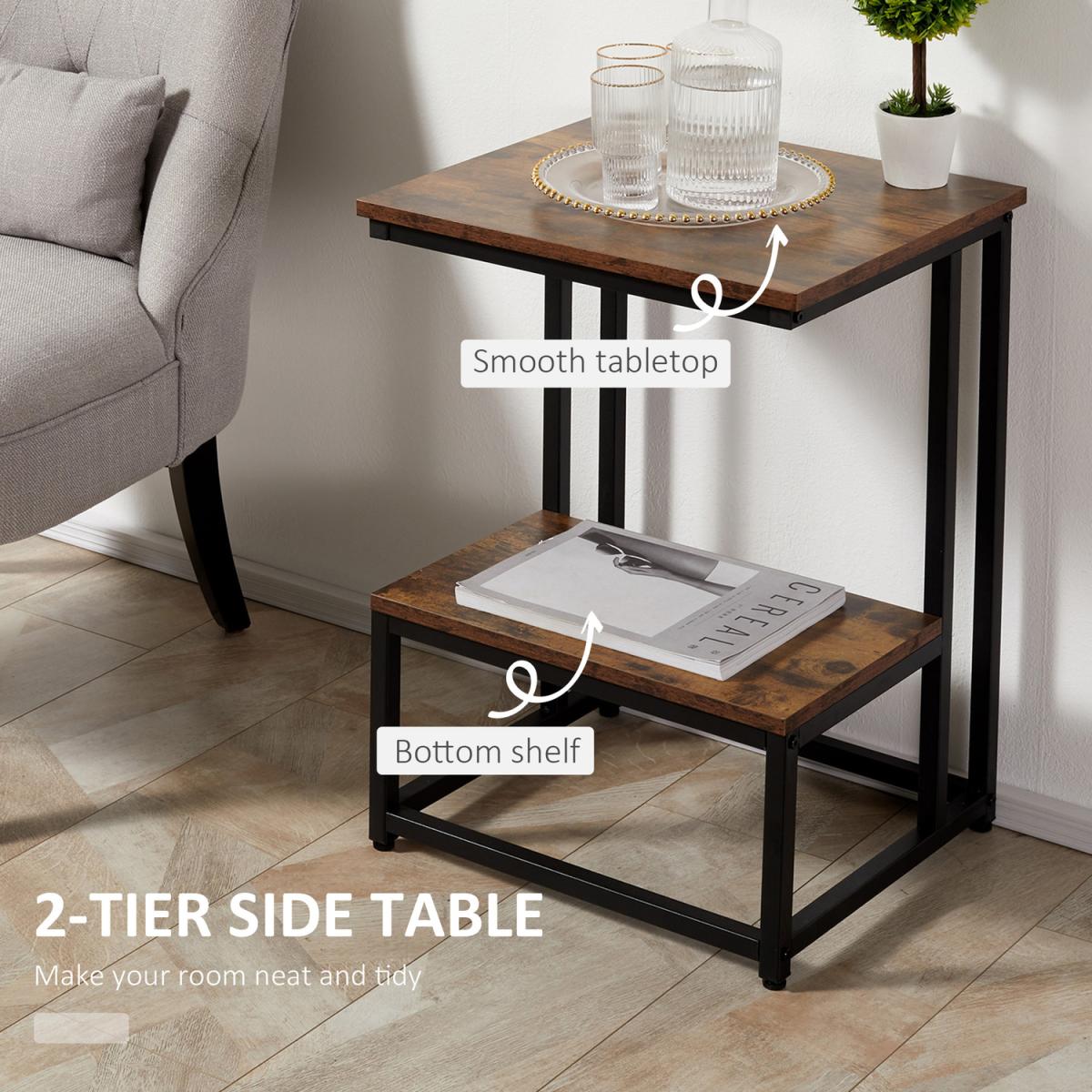 Double Layer Side Table with Steel Frame Rustic Brown - Gold and White – image 19