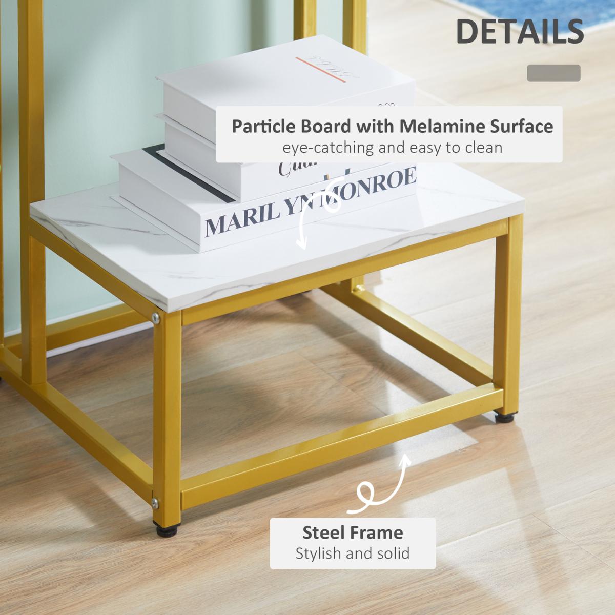 Double Layer Side Table with Steel Frame Rustic Brown - Gold and White – image 3