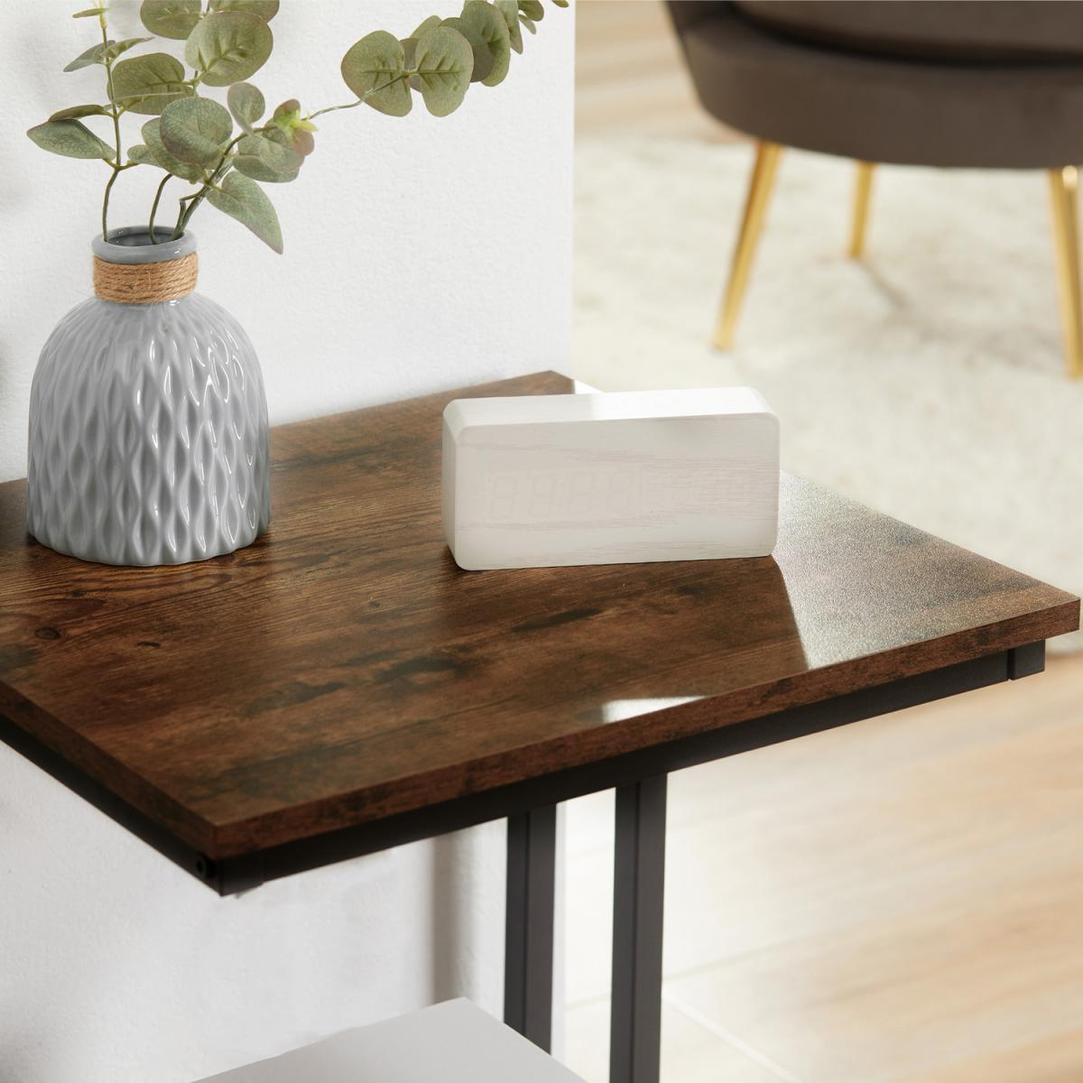 Double Layer Side Table with Steel Frame Rustic Brown - Gold and White – image 21