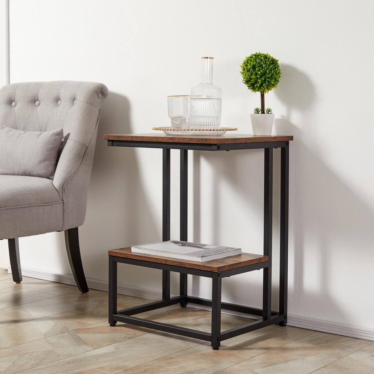 Double Layer Side Table with Steel Frame Rustic Brown - Gold and White – image 23