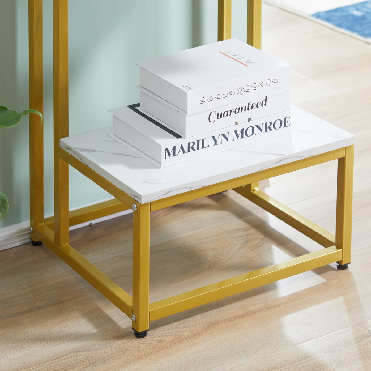 Double Layer Side Table with Steel Frame Rustic Brown - Gold and White – image 24