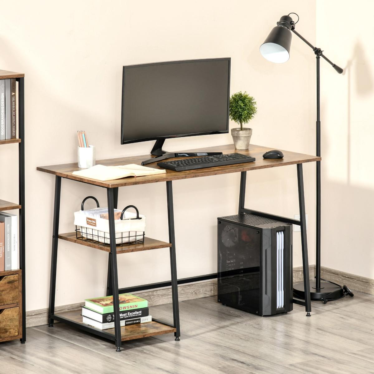 Double Layer Side Table with Steel Frame Rustic Brown - Gold and White – image 8