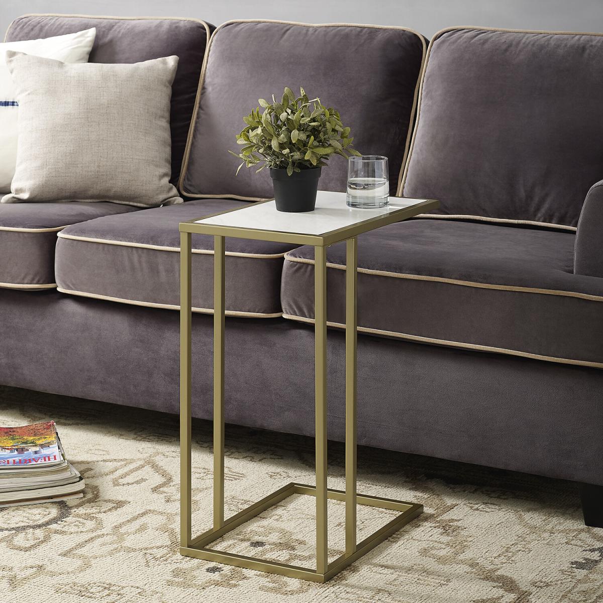 Malorie End Table - White Marble & Gold – image 4