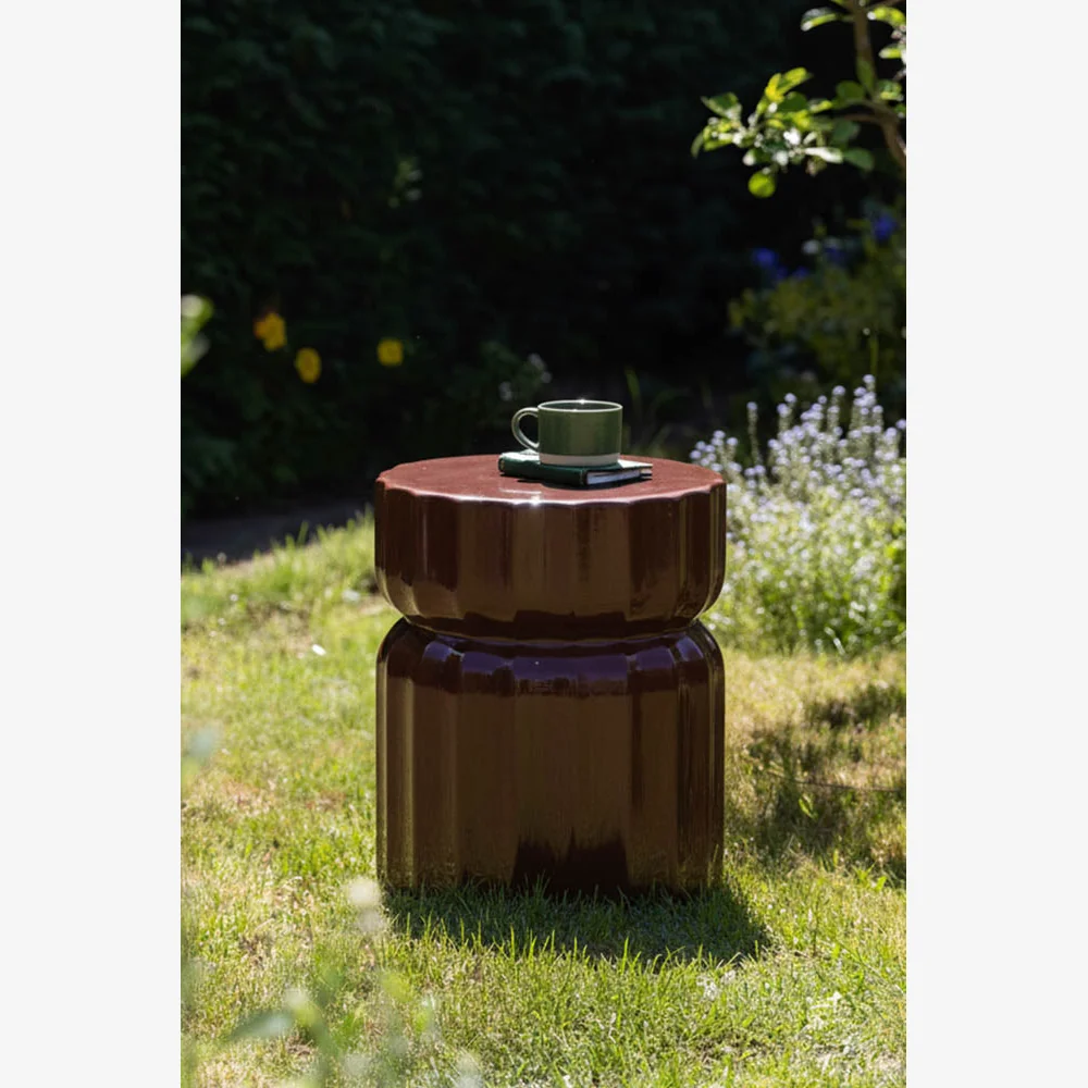 Ribbed Edge Round Side Table in Rust Glaze