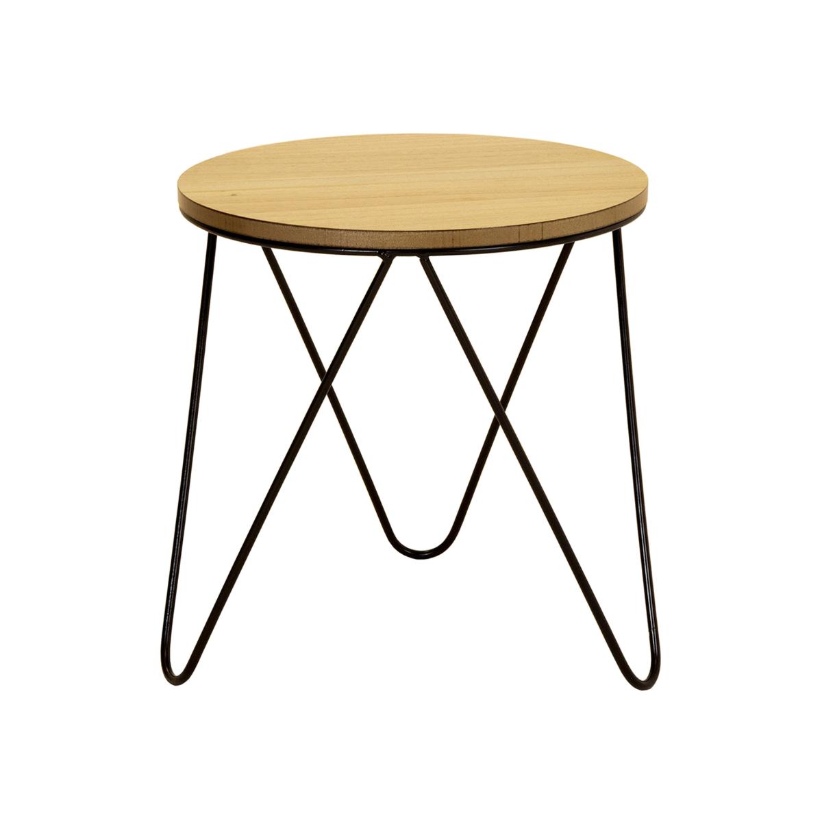 Round Wood Metal Hairpin Industrial Bed Side Table - Black