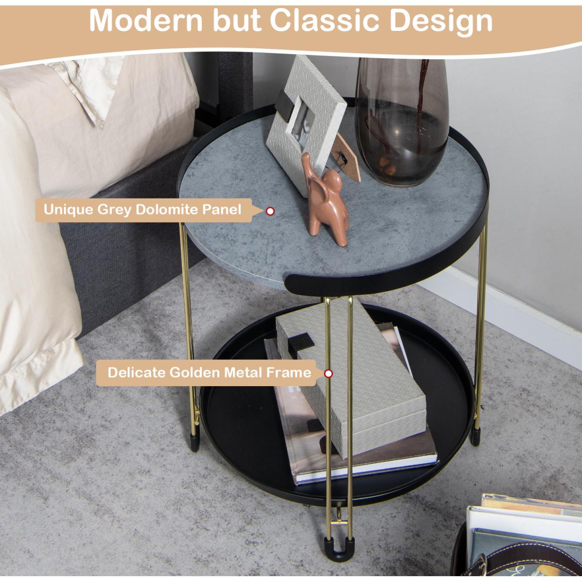 Costway 2-Tier Round Side Table-Black - Black – image 2