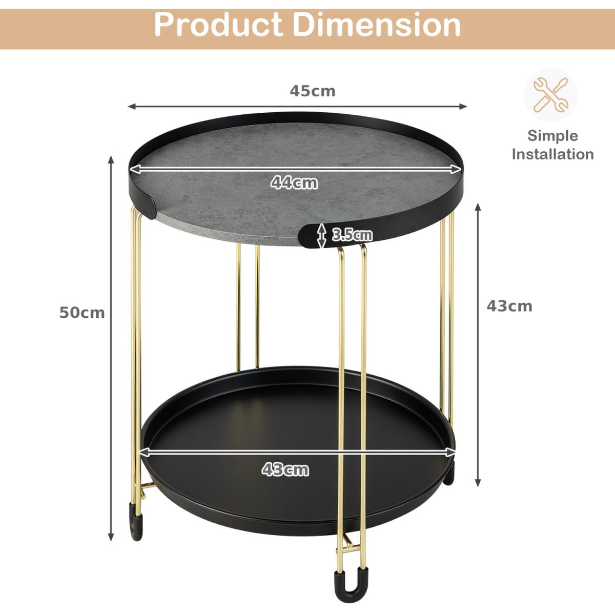 Costway 2-Tier Round Side Table-Black - Black – image 3