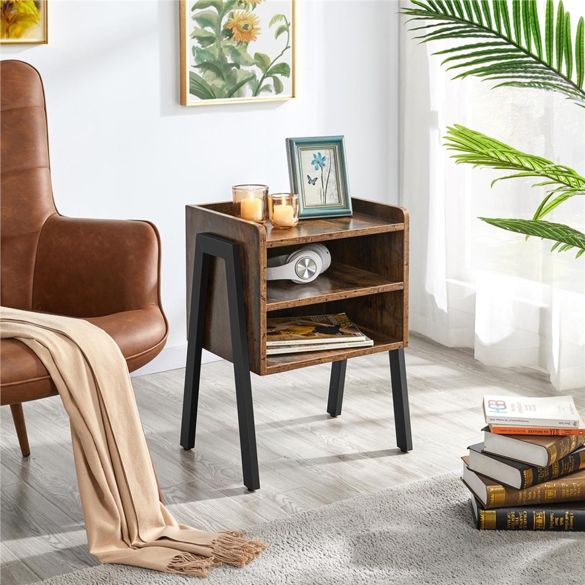 3-Tier End Table with Metal Frame - Rustic Brown – image 2