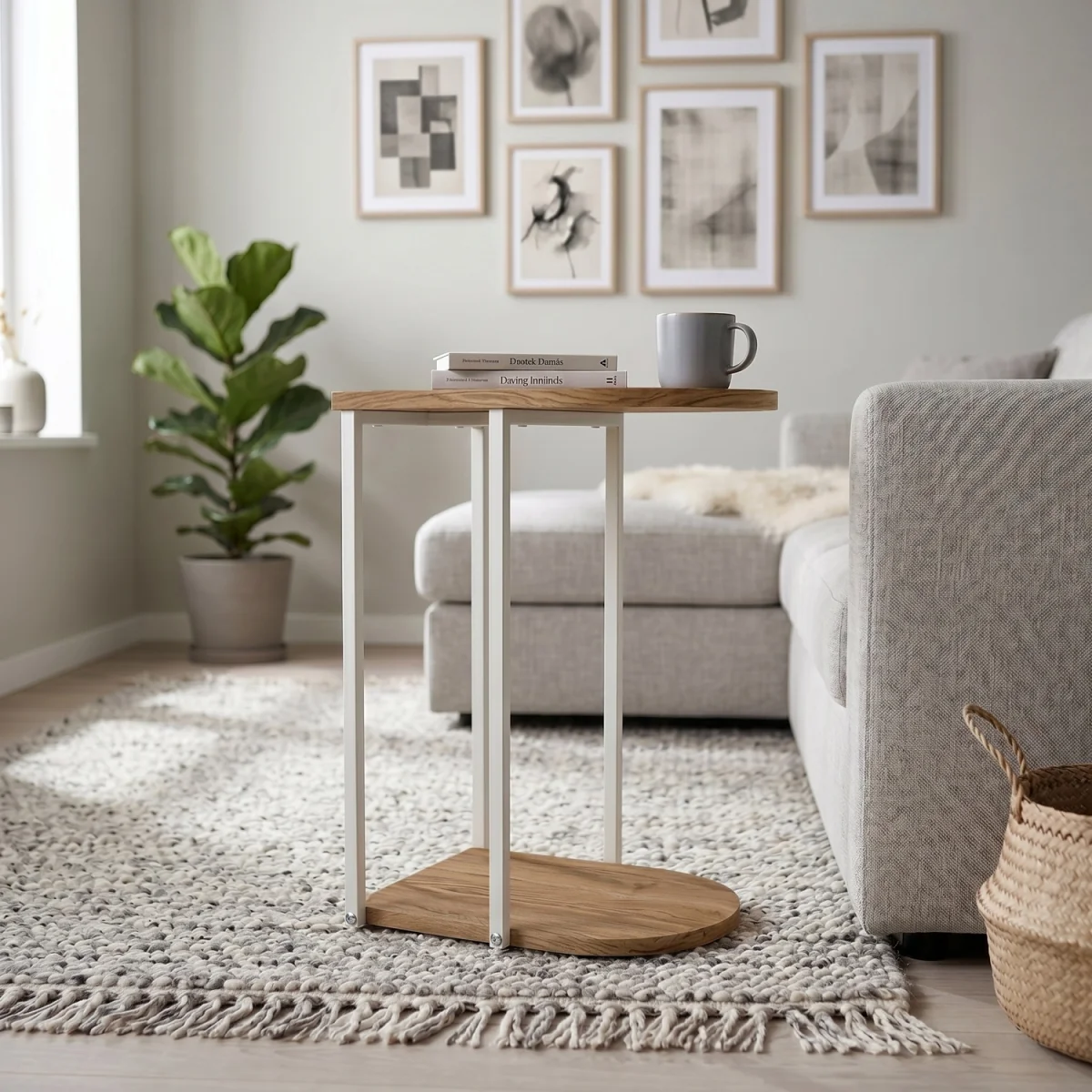 Decortie Roya Half-Round Side Table with Metal Frame and Shelf - Whiskey Oak – image 2
