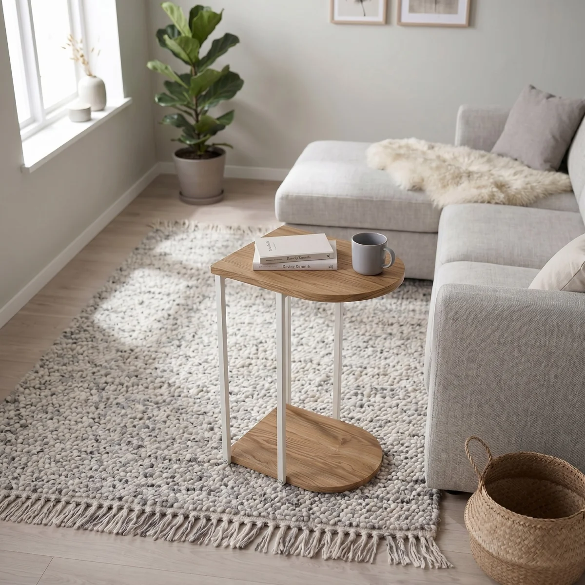 Decortie Roya Half-Round Side Table with Metal Frame and Shelf - Whiskey Oak – image 3