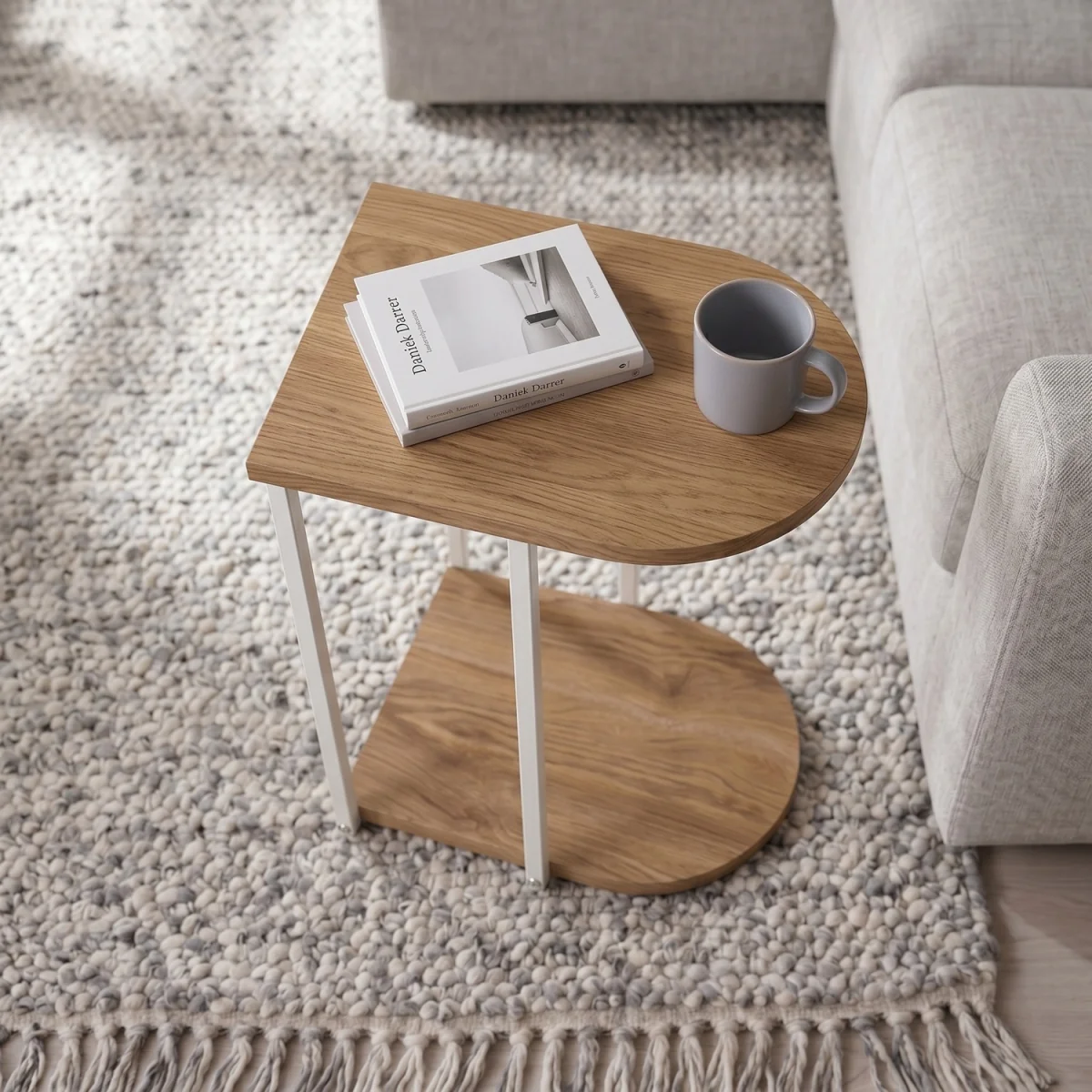 Decortie Roya Half-Round Side Table with Metal Frame and Shelf - Whiskey Oak – image 5