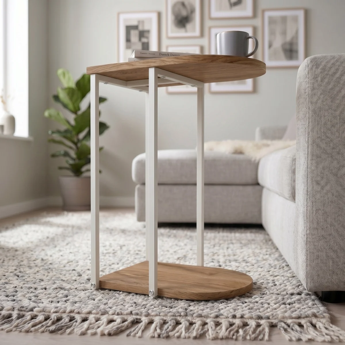 Decortie Roya Half-Round Side Table with Metal Frame and Shelf - Whiskey Oak – image 6