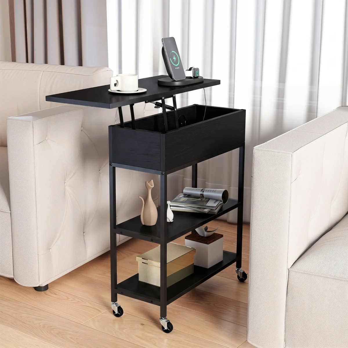 Rolling Lift Top End Table - Black – image 2