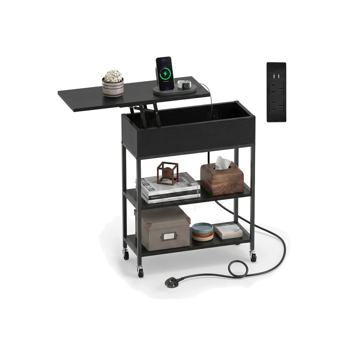 Rolling Lift Top End Table - Black – image 1