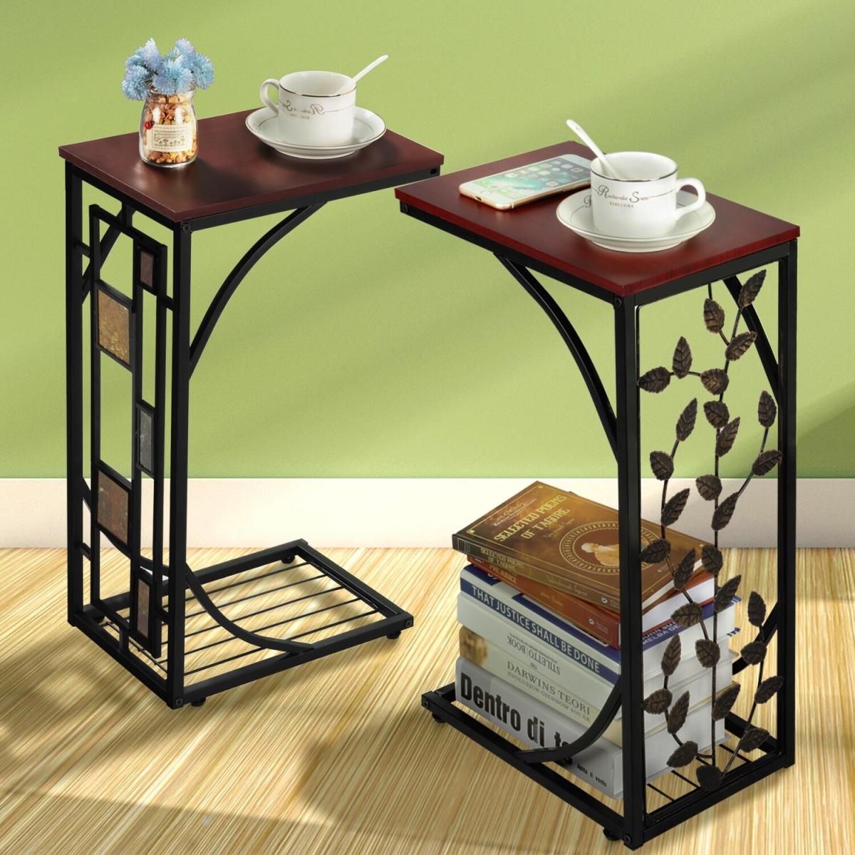 C Shaped Side Sofa Snack Table - Brown – image 2