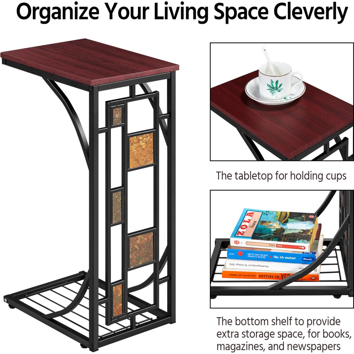 C Shaped Side Sofa Snack Table - Brown – image 5