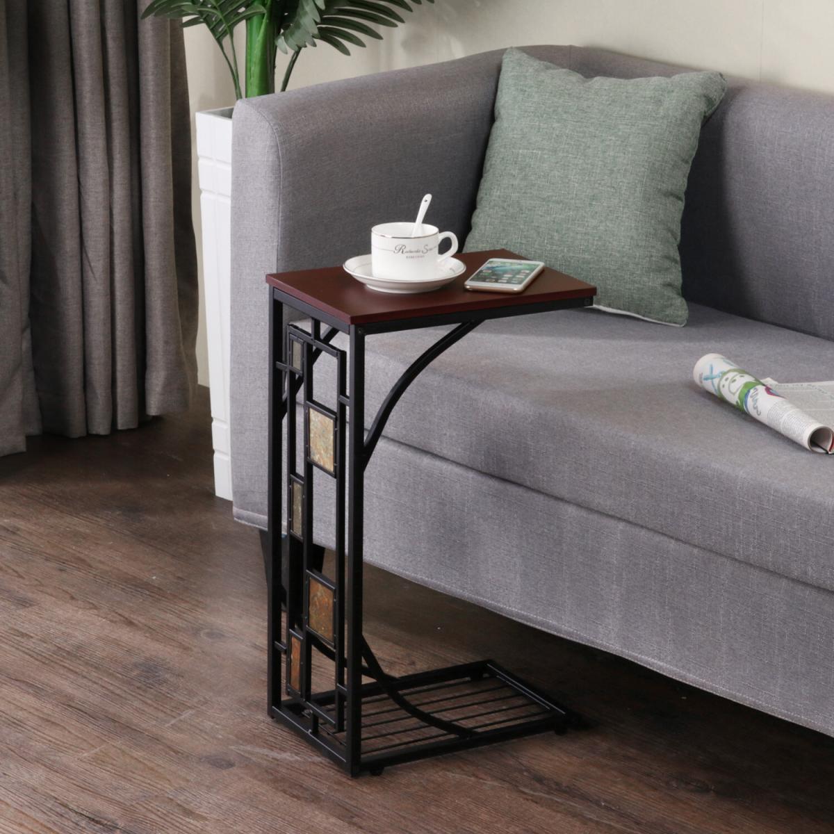 C Shaped Side Sofa Snack Table - Brown – image 6