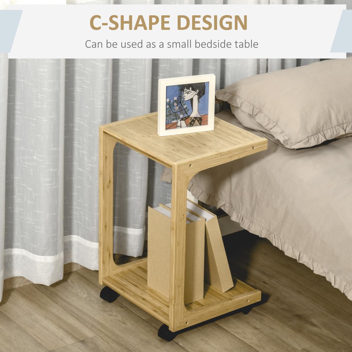 C Shaped Side Table, Snack Coffee Tray End Table - Natural – image 3