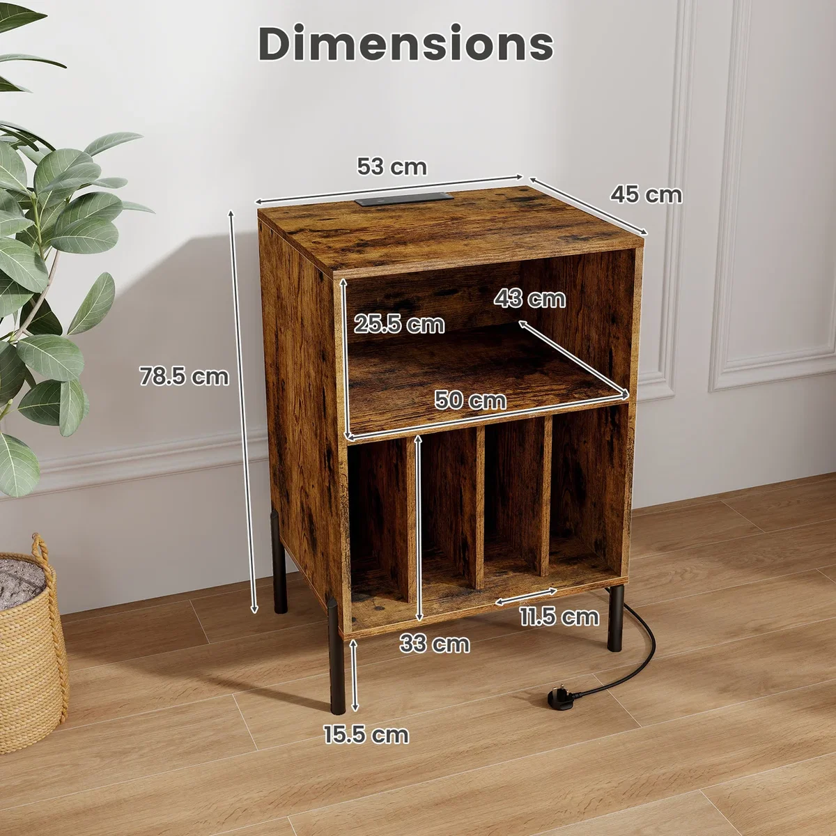 Costway Record Player Stand with Charging Station - Brown – image 2