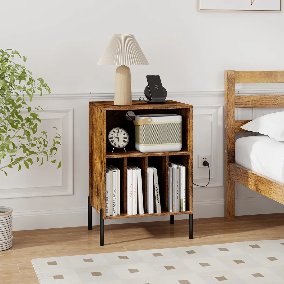 Costway Record Player Stand with Charging Station - Brown – image 3