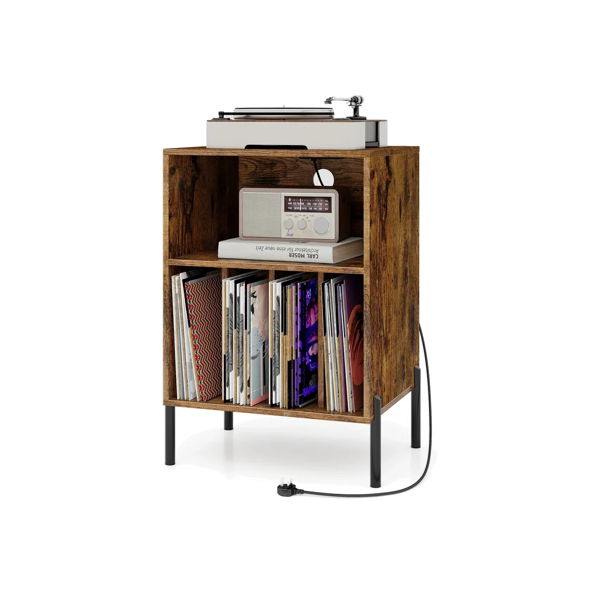 Costway Record Player Stand with Charging Station - Brown – image 1