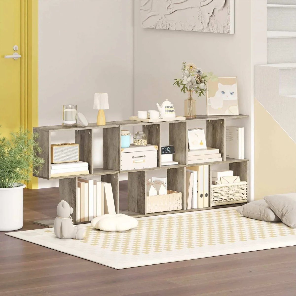 Filo Grey Narrow S-Shaped Side Table with 3-Tier Storage – image 7