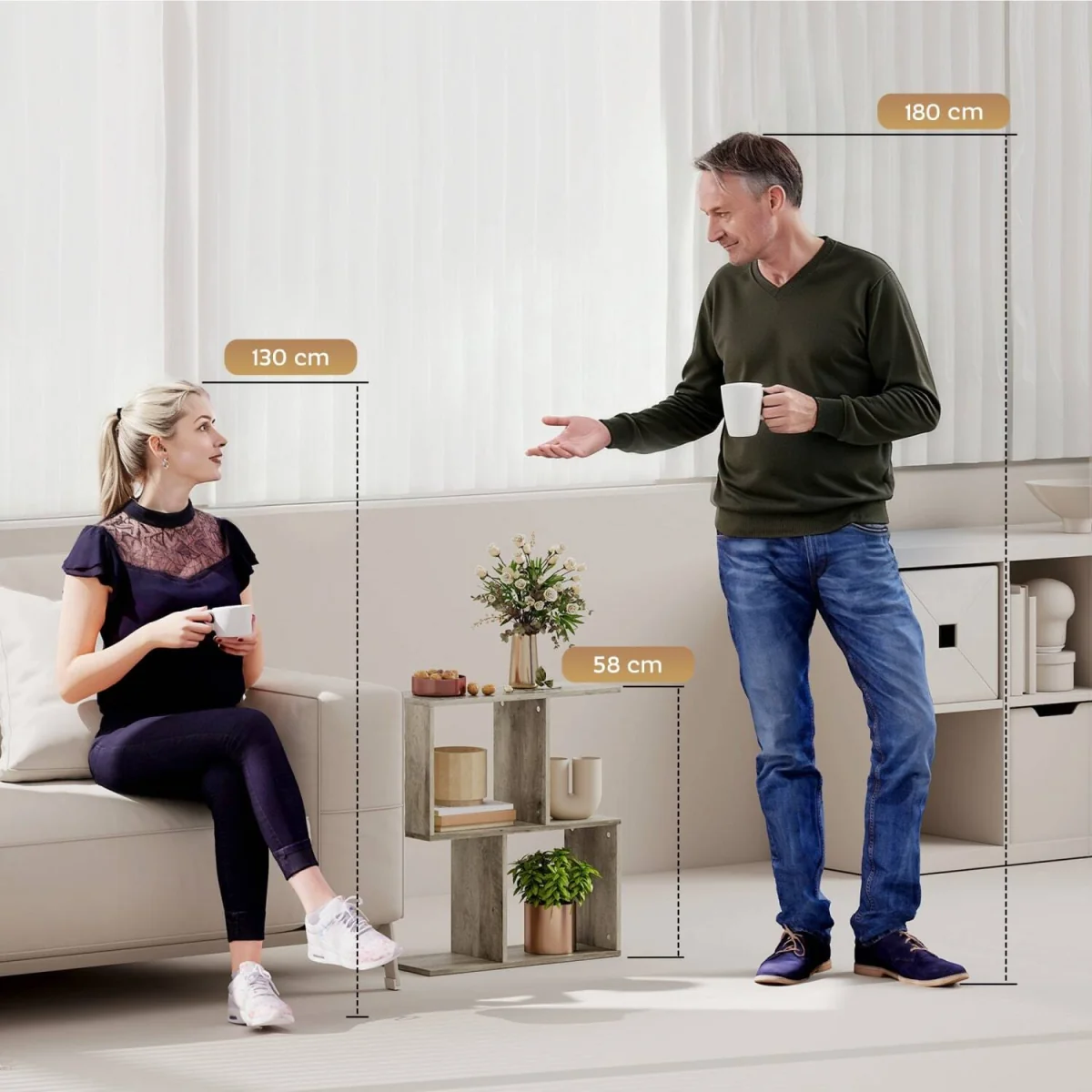 Filo Grey Narrow S-Shaped Side Table with 3-Tier Storage – image 8