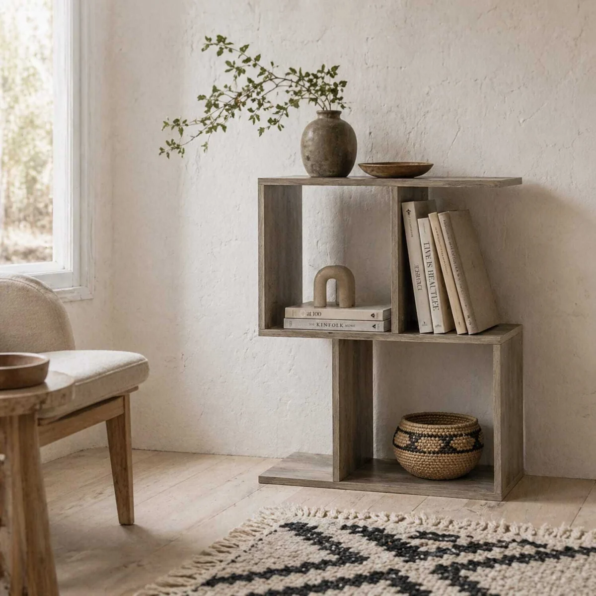 Filo Grey Narrow S-Shaped Side Table with 3-Tier Storage – image 1