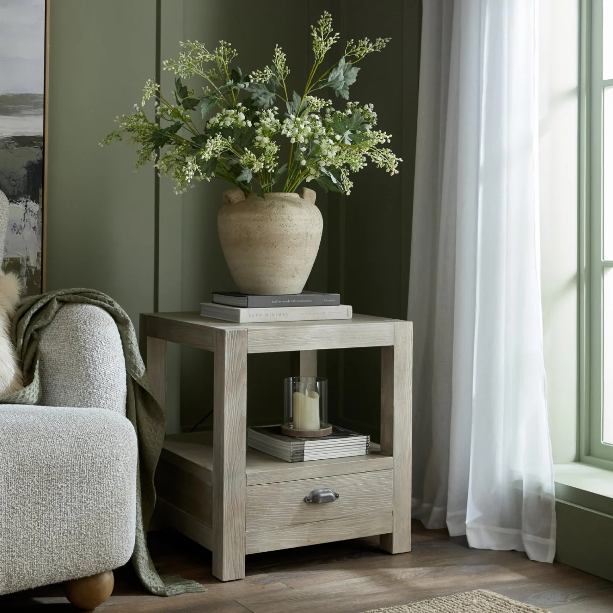Haldon 1 Drawer Side Table With Shelf and Open Storage - Brown – image 2