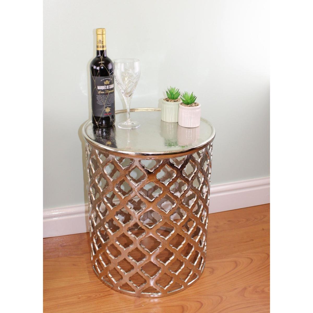 Decorative Silver Metal Side Table, Lattice design - White – image 3