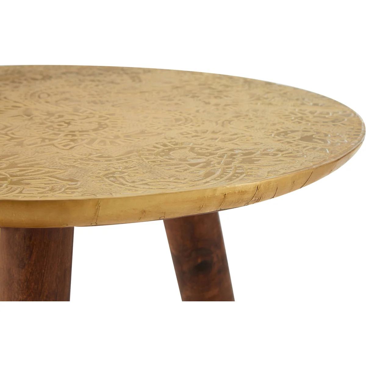 Boho Gold Finish Carved Metal Top Side Table - Gold – image 3