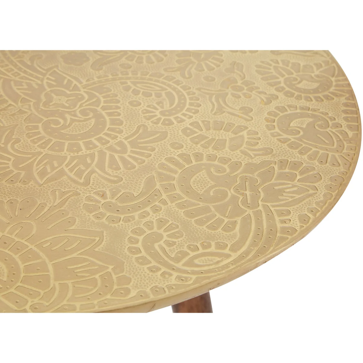 Boho Gold Finish Carved Metal Top Side Table - Gold – image 4