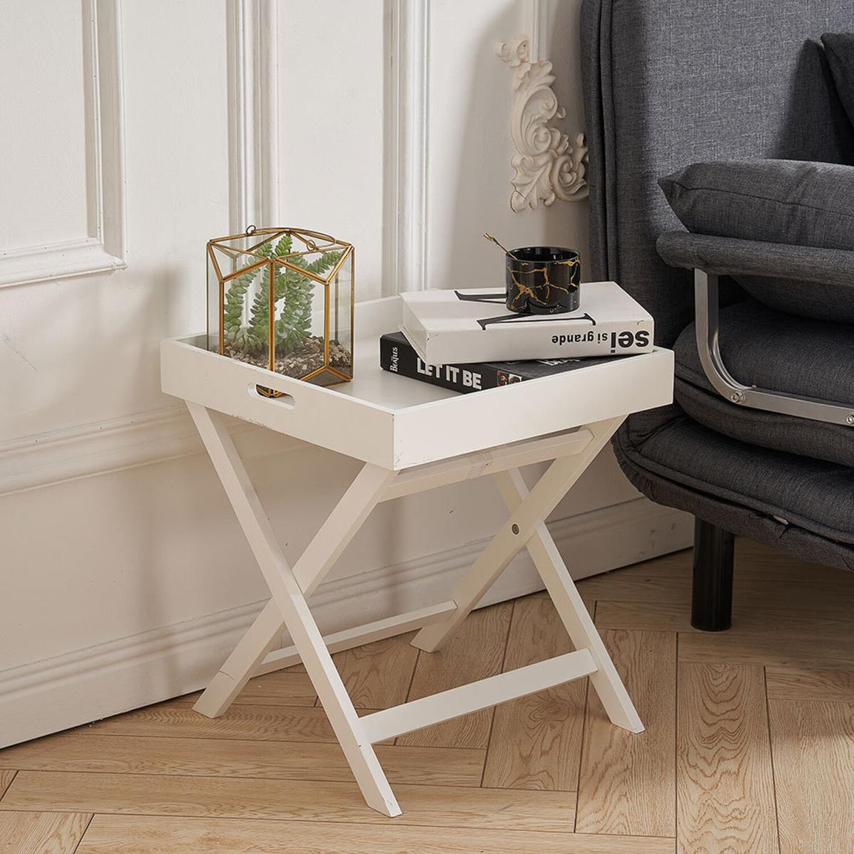 Folding Coffee Tea Dining Table Snack Serving Side Serving Desk Tray - White – image 1