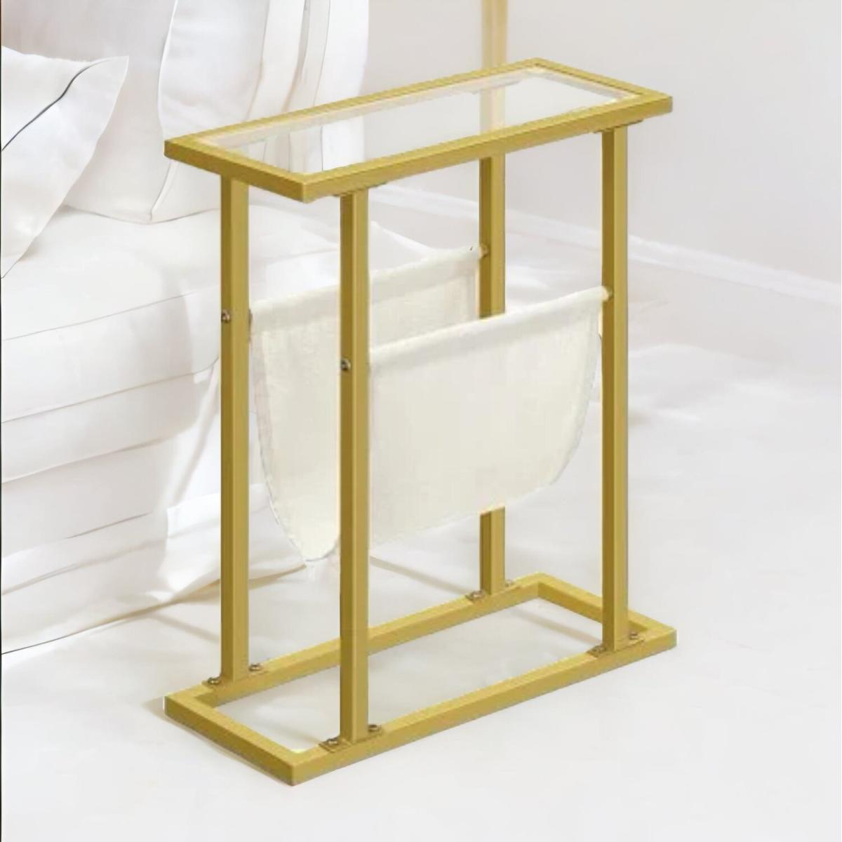 Side Table With Tempered Glass Tabletop - Yellow