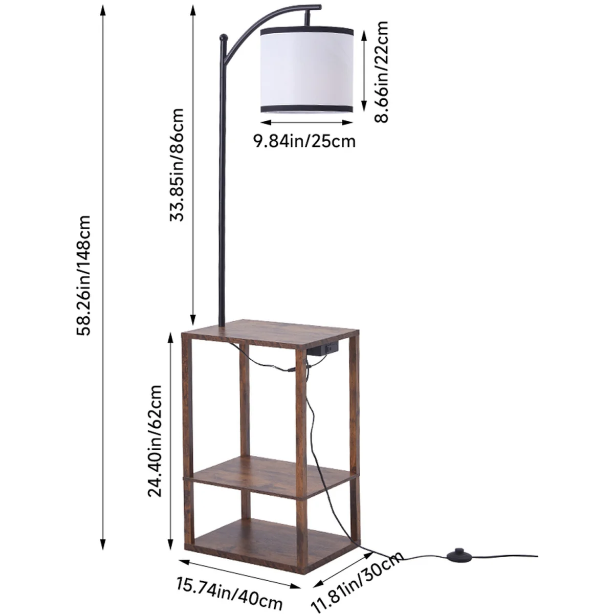 2 In 1 Modern Design Metal Floor Lamp Side Table - Walnut – image 2