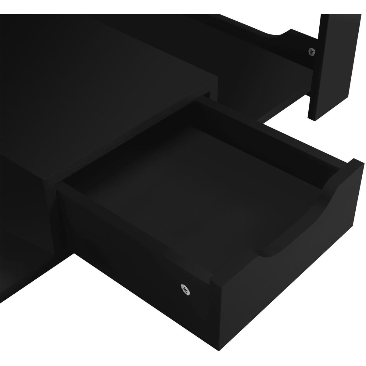 2 Layer Wooden Side Table With Slide Drawer Living Room Furniture - Black – image 2