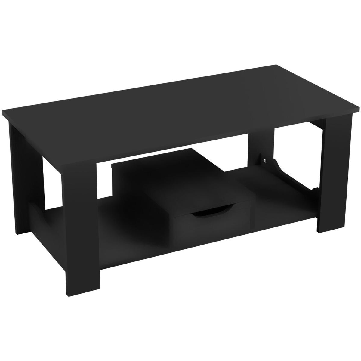 2 Layer Wooden Side Table With Slide Drawer Living Room Furniture - Black – image 4
