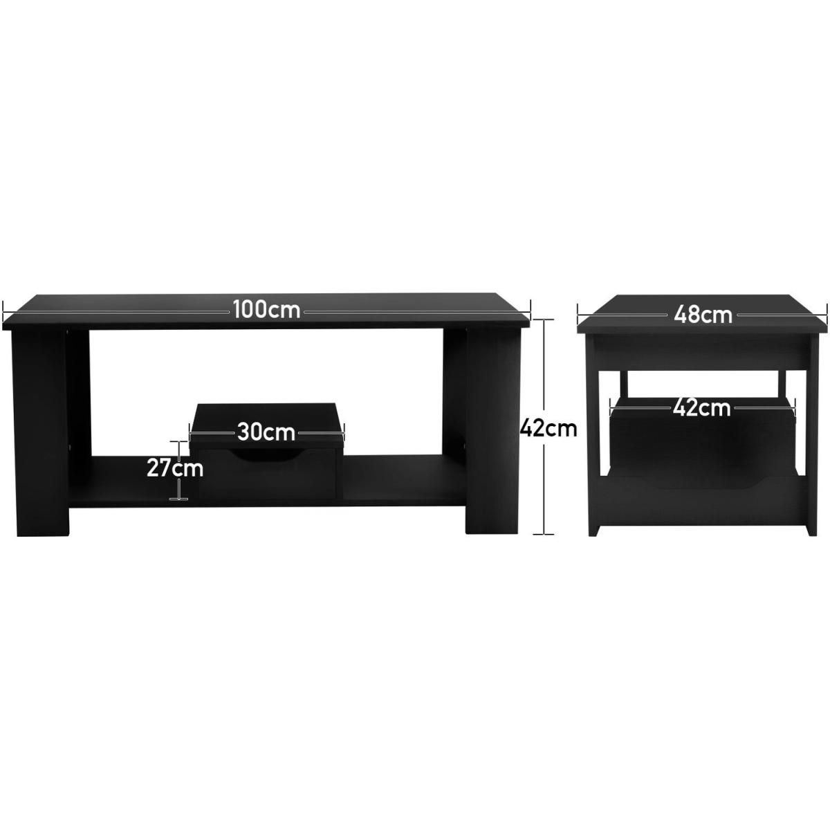 2 Layer Wooden Side Table With Slide Drawer Living Room Furniture - Black – image 5