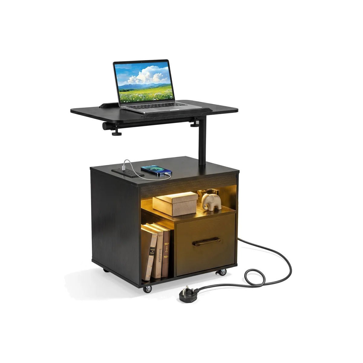 Costway Rolling Sofa Side Table - Black